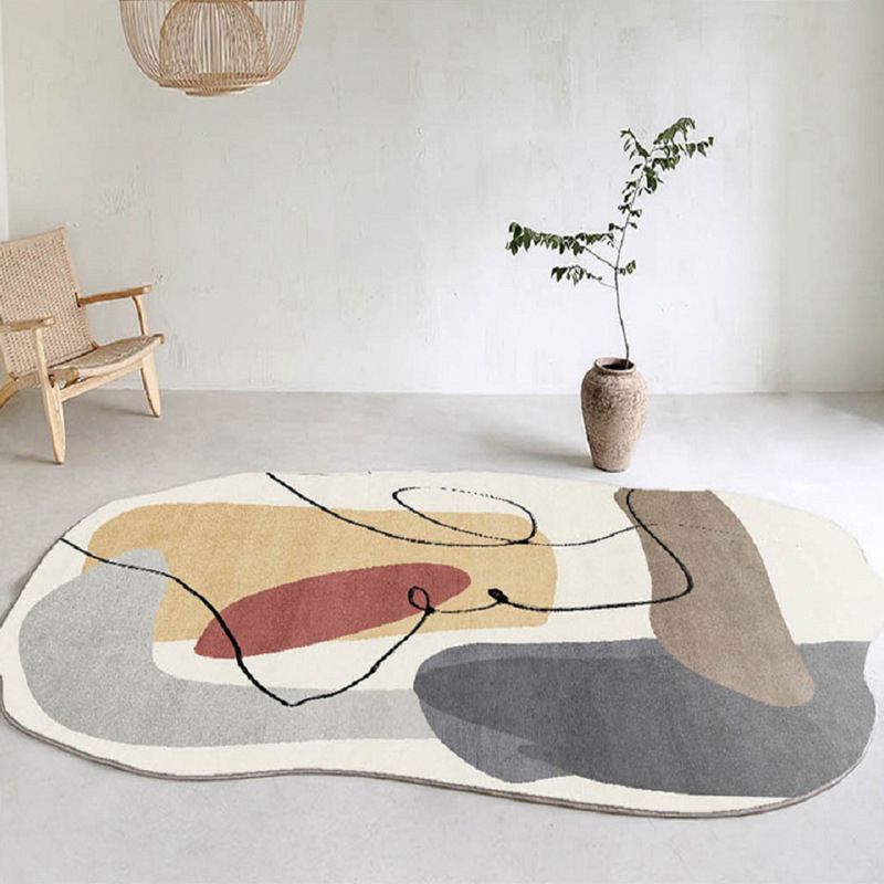 Beige Modern Rug Polyester Color Piece Rug Stain Resistant Rug for Living Room