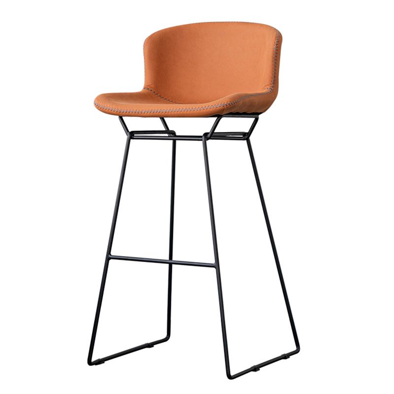 Modern Backrest Armless Counter Stool Iron Bar Stool with Black Metal Base