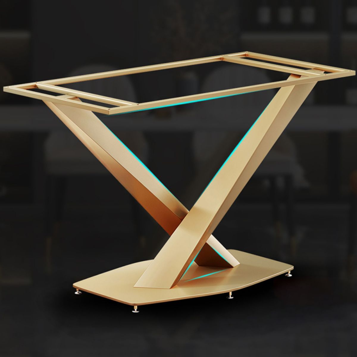 Glam Stone Rectangle Dining Table Golden Pedestal Table for Dining Room