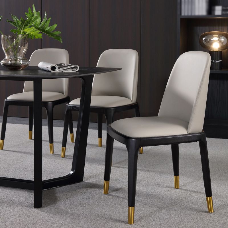 Leather Industrial Restaurant Side Chair Parsons Gray Dining Chair with Black Legs