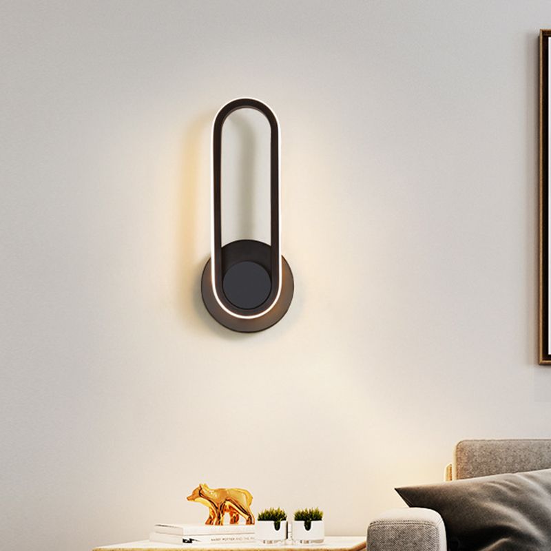 Bedside LED Sconce Lamp Simple Black/White Wall Light Kit with Oval Aluminum Frame, Warm/White Light