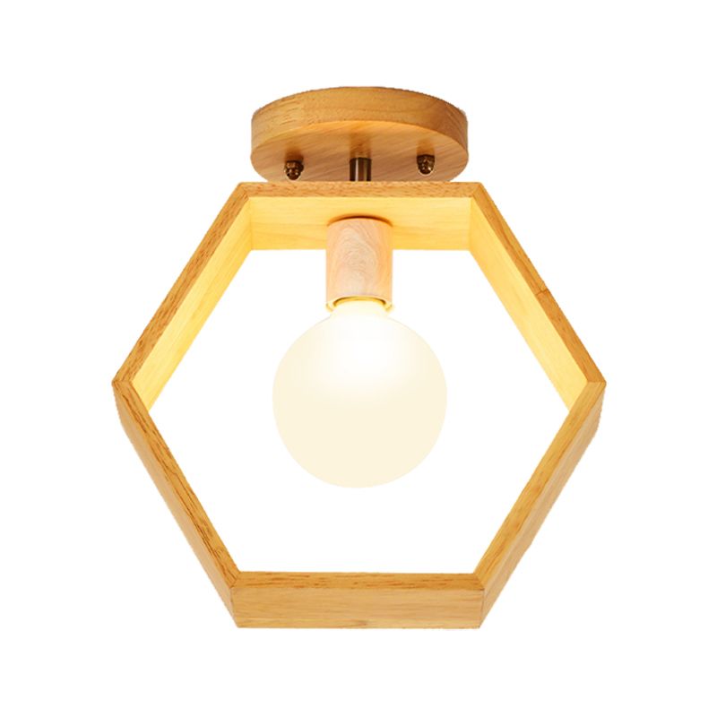 Luminaire semi-encastré triangulaire/carré/pentagone avec verre blanc, luminaire moderne à 1 tête, monté au plafond, en bois