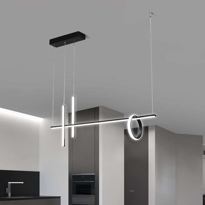 Acrylic Linear Ceiling Pendant Light Simple Black LED Hanging Island over Island