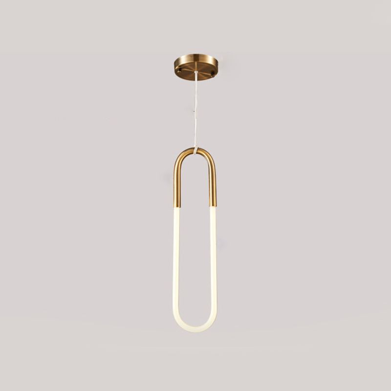 Oval Metal Pendant Lighting Fixture Simplicity Style LED Gold Pendant Ceiling Light