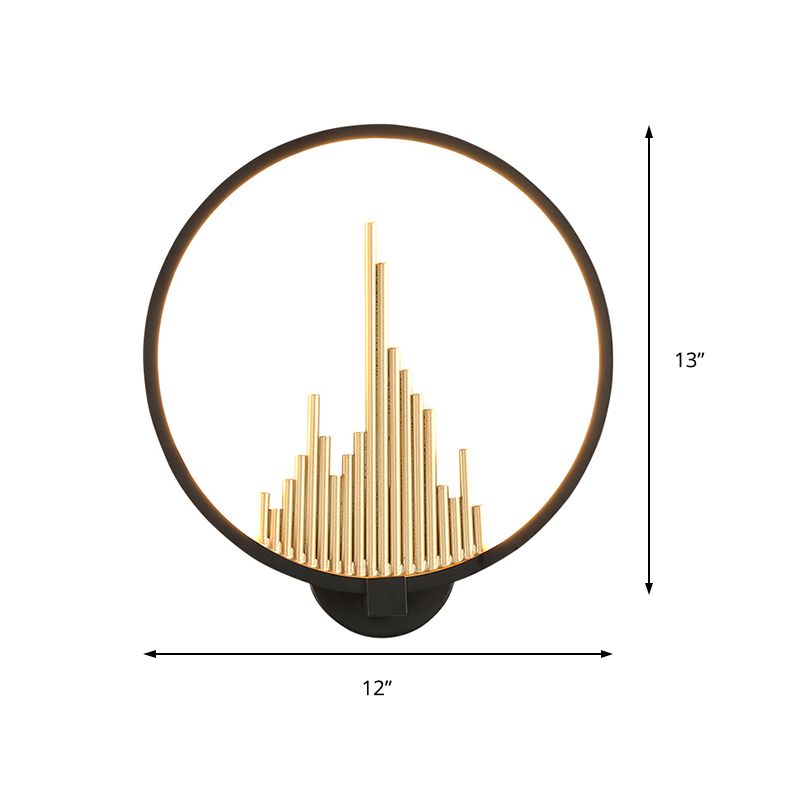 Acrylic Halo-Ring LED Sconce Light Modern Wall Mounted Lamp in Black/White with Mountain Pattern, Warm Light