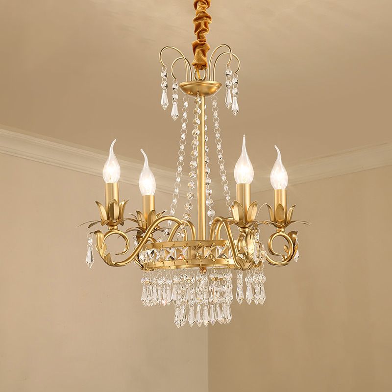 Kaarsen slaapkamer kroonluchter licht traditionele kristal prisma 4 koppen goudhangende hanger