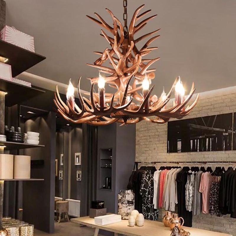 Adjustable Hanging Chain Chandelier Light Traditional Rustic Antler Plastic Ceiling Pendant for Restaurant