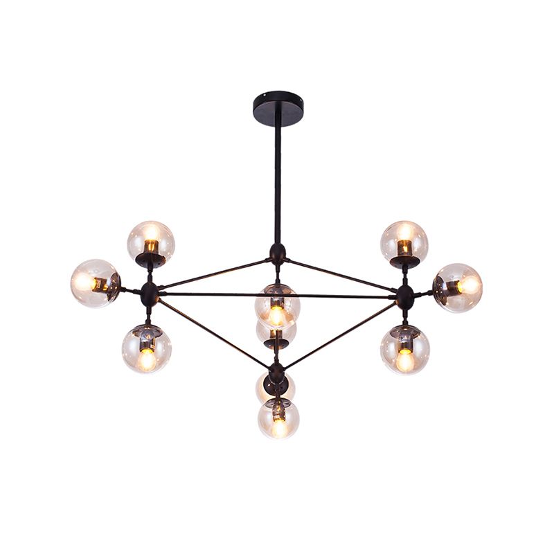 Lámparas colgantes negras de araña de metal nórdica con sombra de vidrio para sala de estar