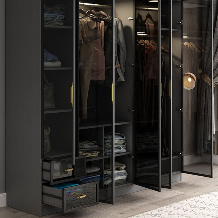 Contemporary Style Glass Wardrobe Grey Colour Wardrobe Closet