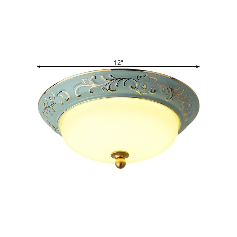 12 "/14" W Blue LED Flush Mount Lodge Style Frosted Glass Bowl Shape Soffitto Illuminazione a Warm / White Light