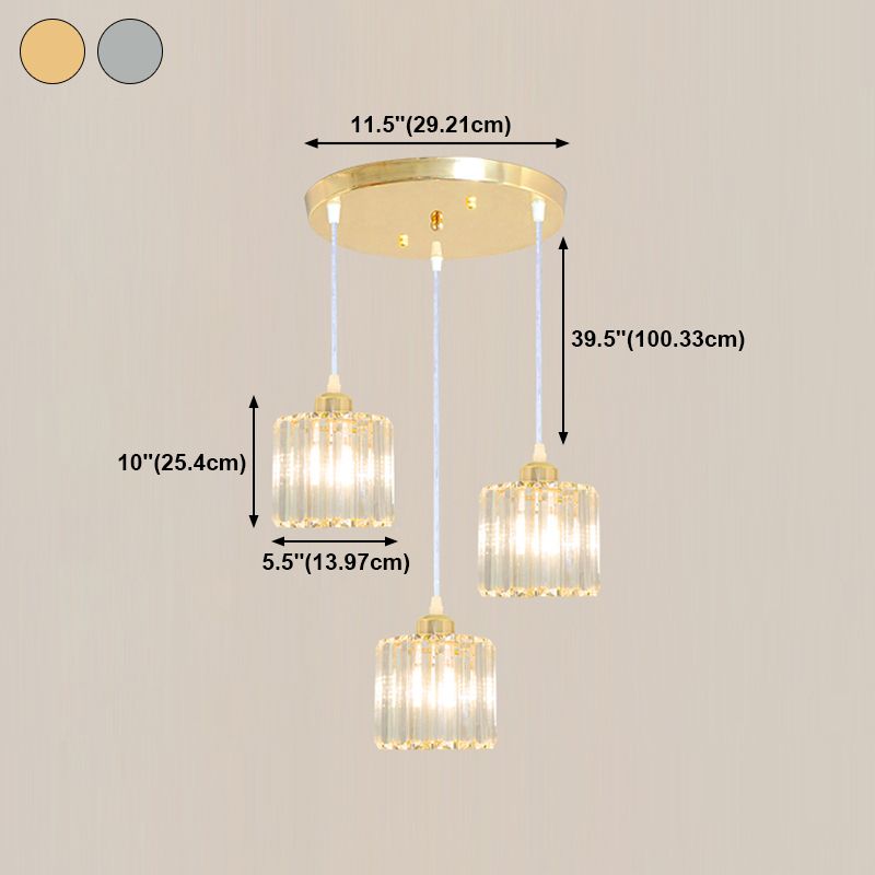Modern Style Cylindrical Shape Hanging Light Crystal Multi Light Hanging Lamp for Bedroom