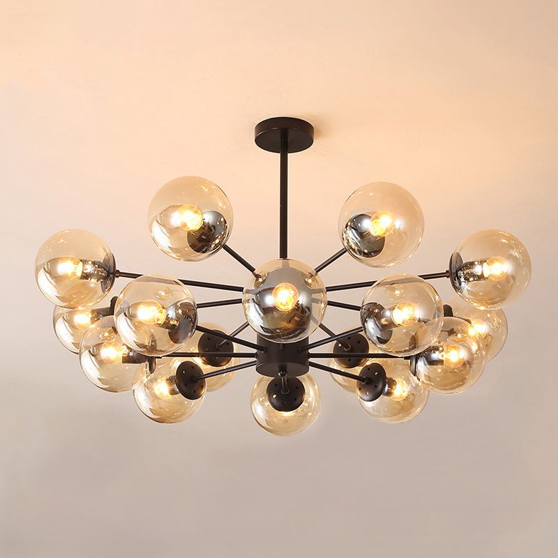 Amber/Blue/Clear Glass Spherical Chandelier Light Post Modern 6/8/10 Lights Black Pendant Lamp for Bedroom