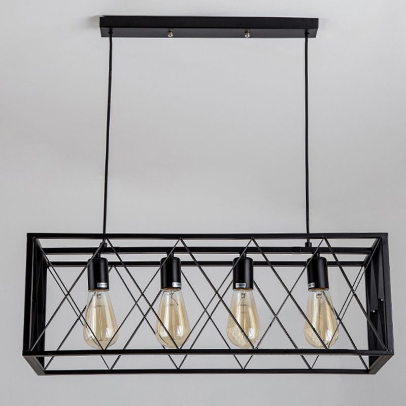 Luminaires d'éclairage d'île métallique à île en cage industrielle en noir