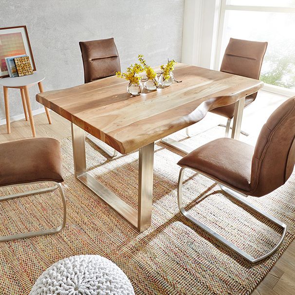 Rectangle Wood Color Dining Table Solid Wood Table Luxury with Sled Base
