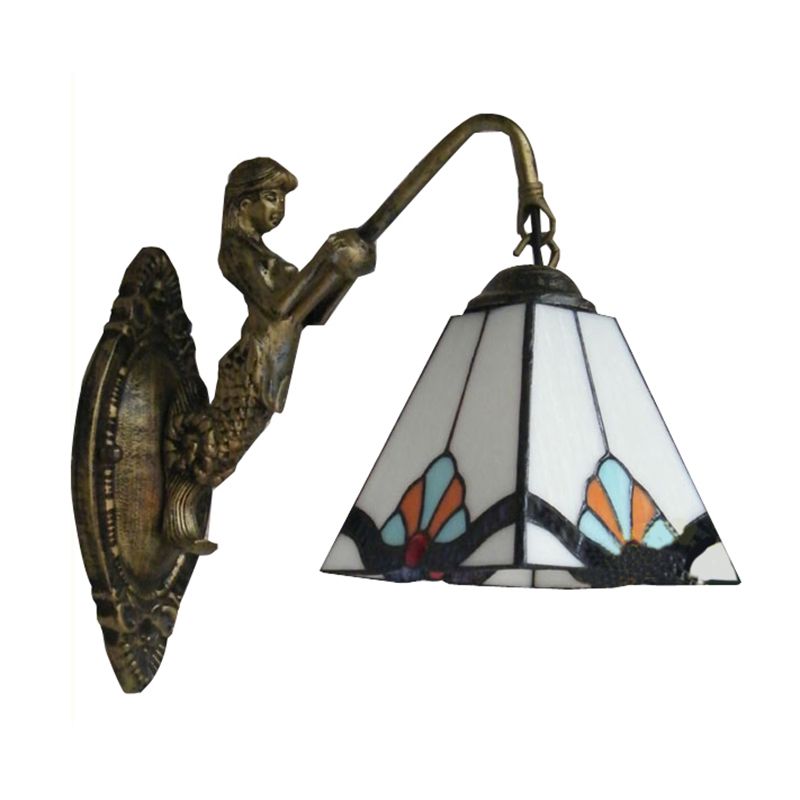 Pyramid White Glass Wall Light Fixture Tiffany 1 Head Antique Bronze Sconce Lighting