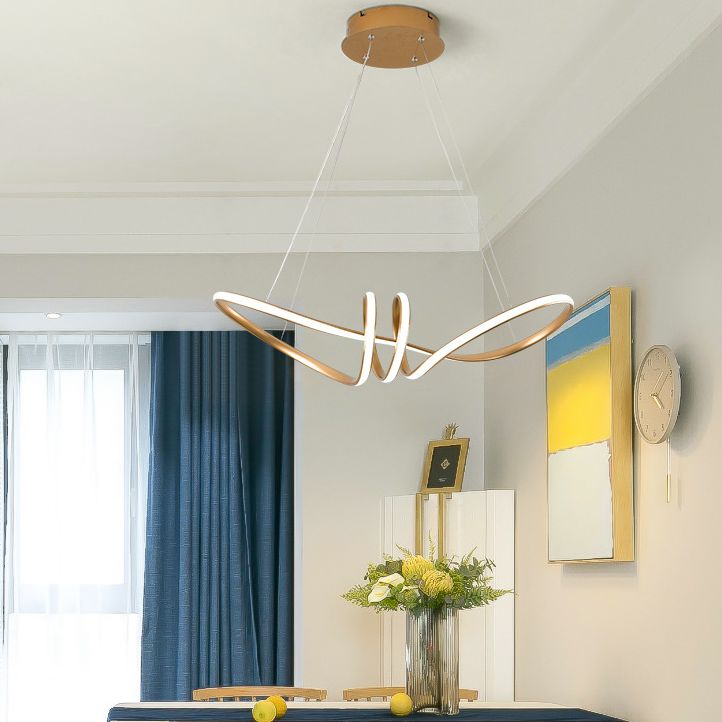 Minimalist Knot Shaped Hanging Lamp Acrylic Restaurant LED Linear Chandelier in Gold