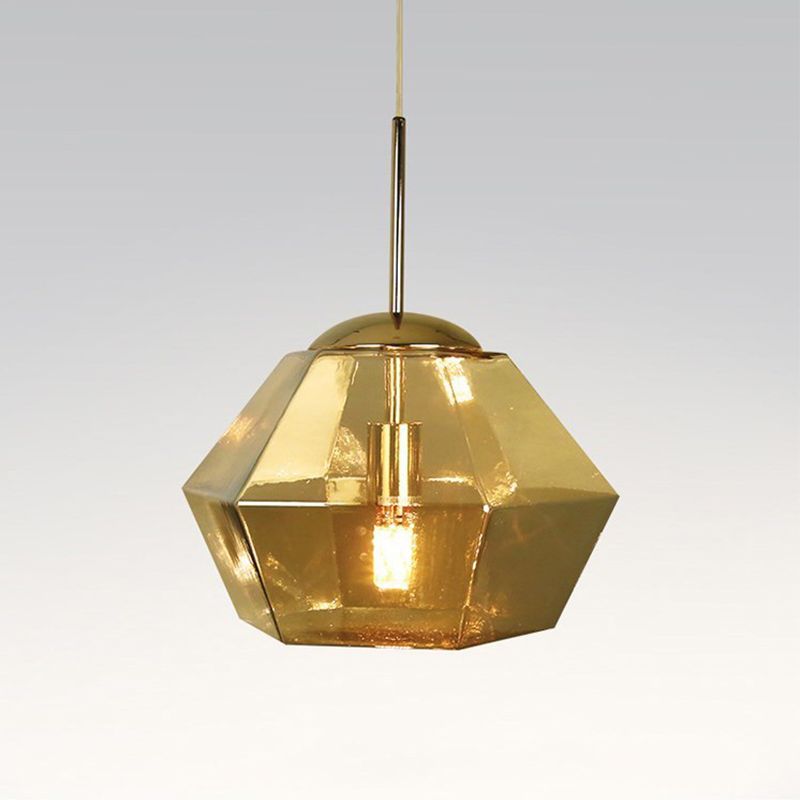 Silver/Gold Glass Diamond Pendant Lamp Postmodernism 1 Bulb Suspended Lighting Fixture over Table