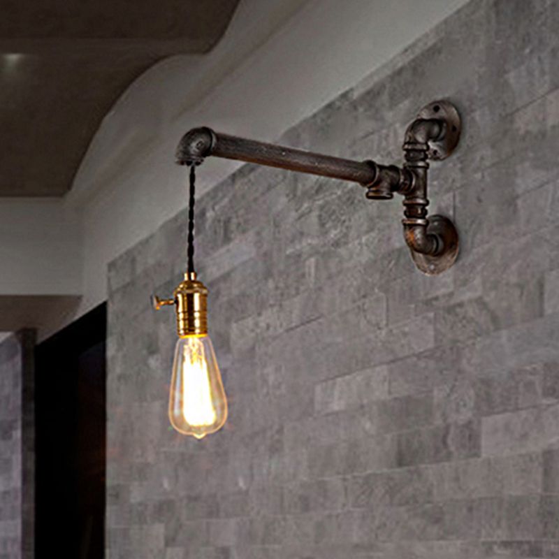 Steampunk Offene Glühlampenwandleuchte mit hängendes Kabel und Rohr 1 Leuchte Metallwand leuchtet in gealtertem Silber