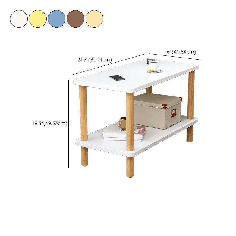Scandinavian Style Wooden Side Table Double Tier End Table Concrete Sofa Side Accent Table