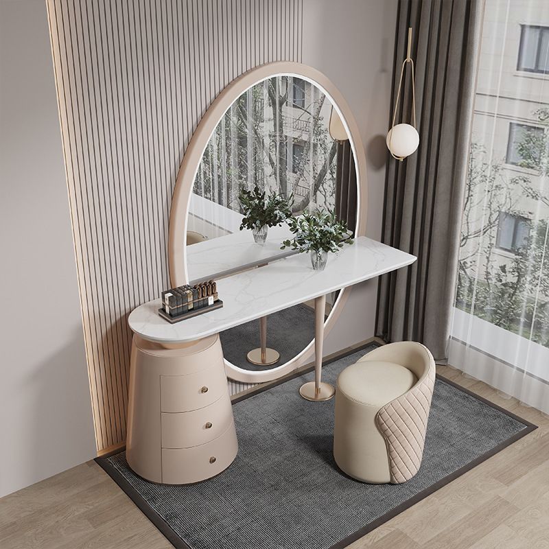 Modern Makeup Vanity Set With Three Drawer in Light Brown for Bedroom