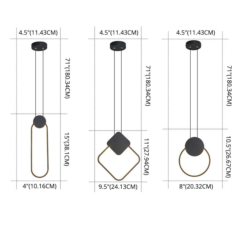 Black Geometric LED Pendant Light in Modern Minimalist Style Wrought Iron Hanging Light with Acrylic Shade