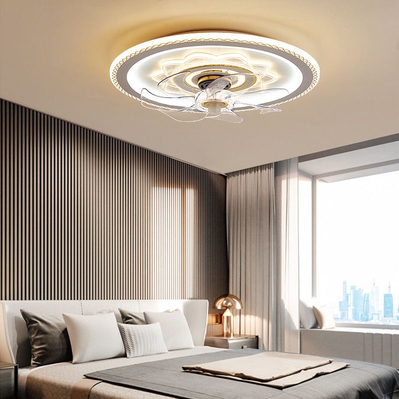 Weiße und goldene runde Lüfterlampe Einfachheit LED ACRYLIC SEMI BUSH Deckenleuchte mit Fernbedienung