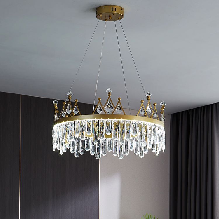 Contemporary Crown Chandelier Lights Crystal Pendant Ceiling Lights for Living Room