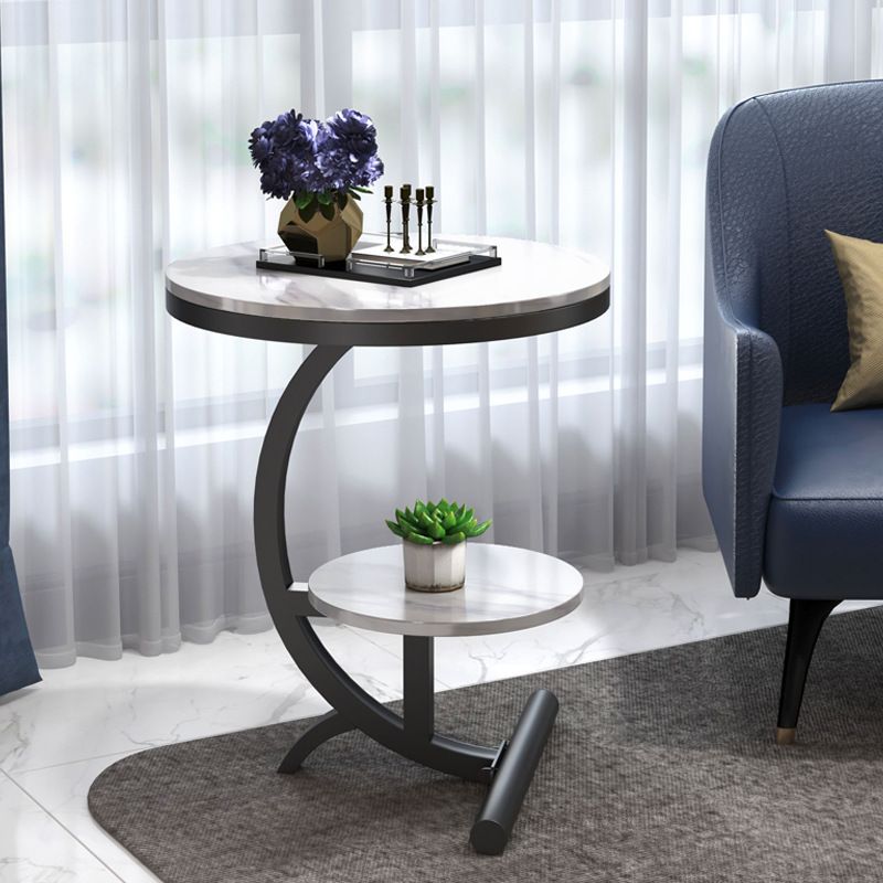 Modern Round Marble Top End Table 23.62" Tall Metal C Side Table