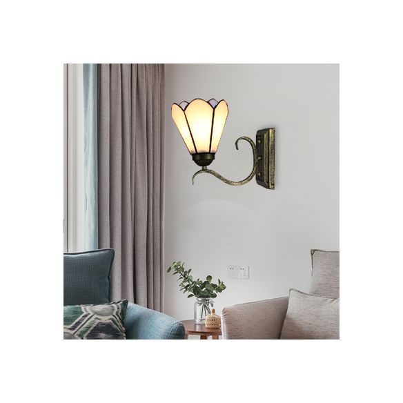 Cone Bookstore Wall Sconce Art Glass 1 Head Tiffany Simple Style Sconce Light in White Finish