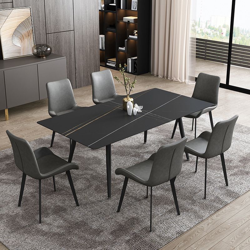 Industrial Dining Table with Black Stone Rectangle Dining Table for Kitchen