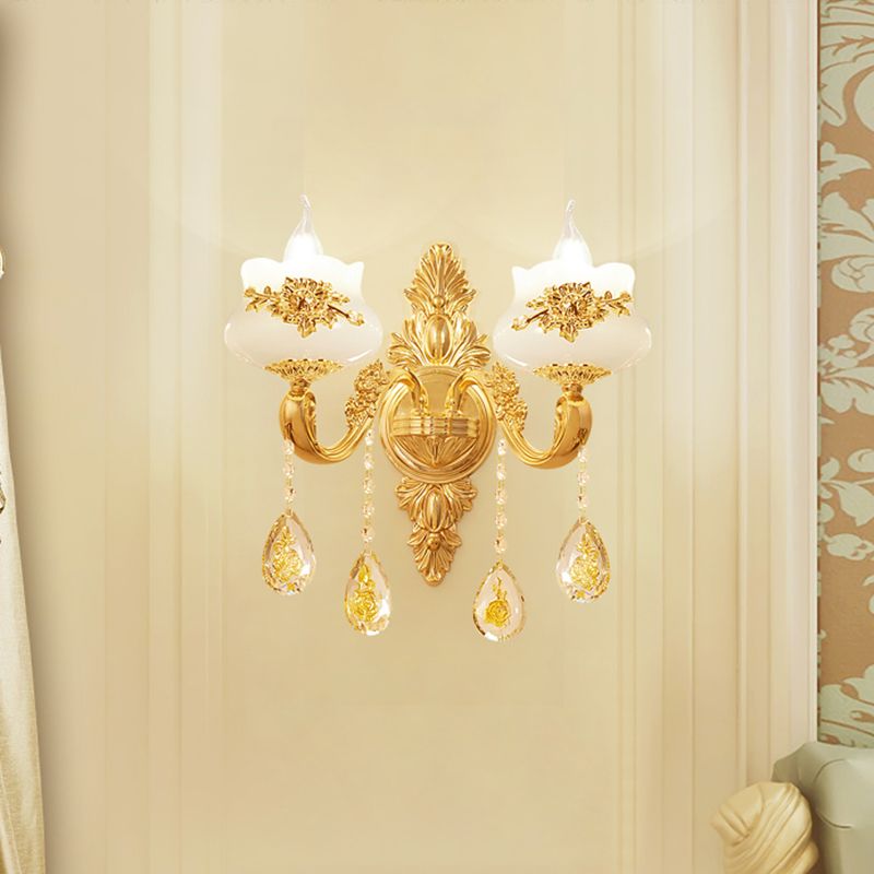 Candle salon Murce Garde d'imitation ancrée Jade Gol Finition Lampe murale avec chute en cristal