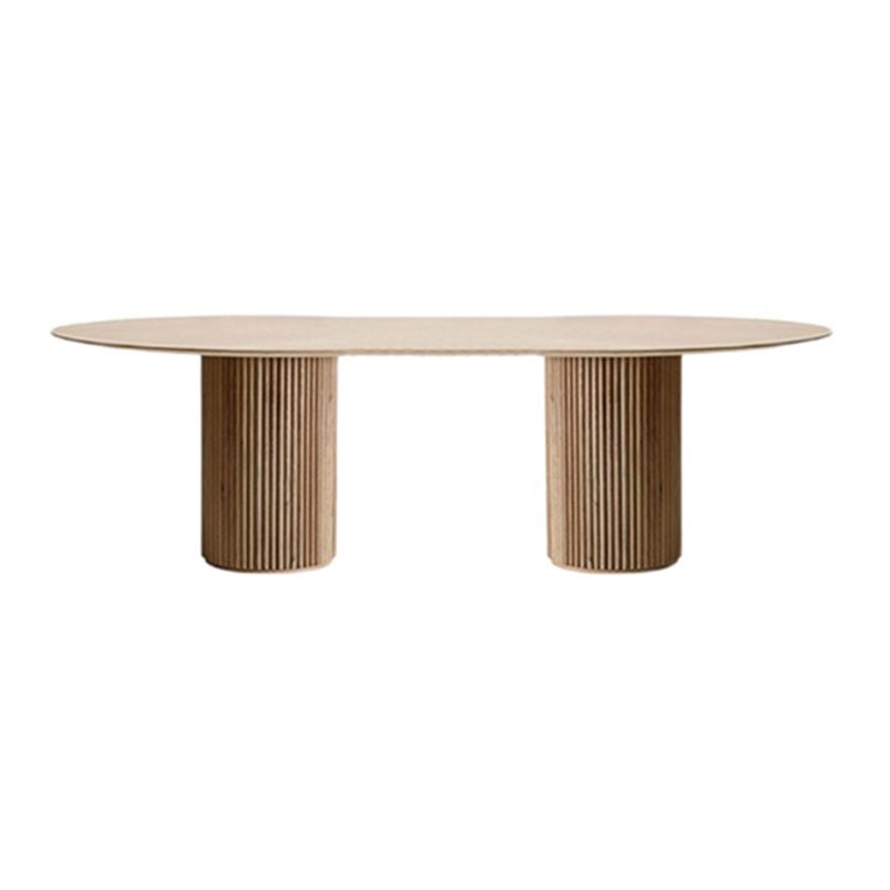 Table à manger ovale moderne en pierre frittée avec base à double piédestal