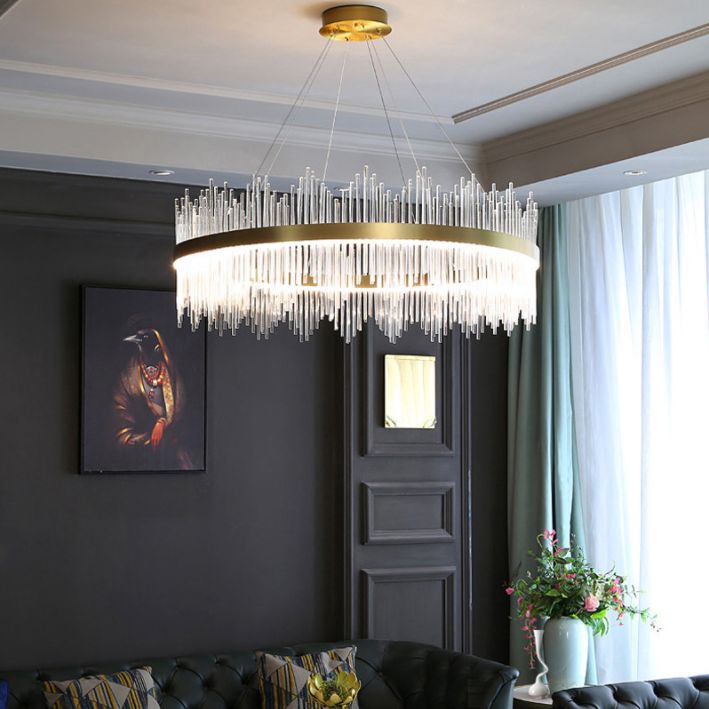 Crystal Sticks Pendant Lighting Minimalist Gold LED Island Lighting Fixture for Dinner