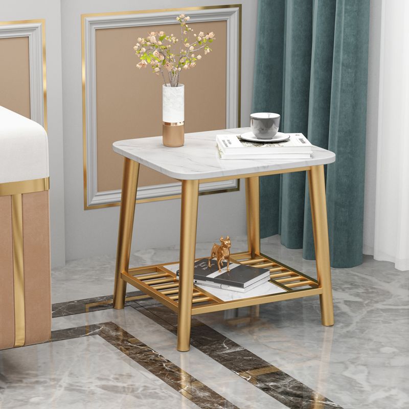 Rectangle Slate Top Side Table 21.65" Tall Metal 4 Legs End Table with Shelf