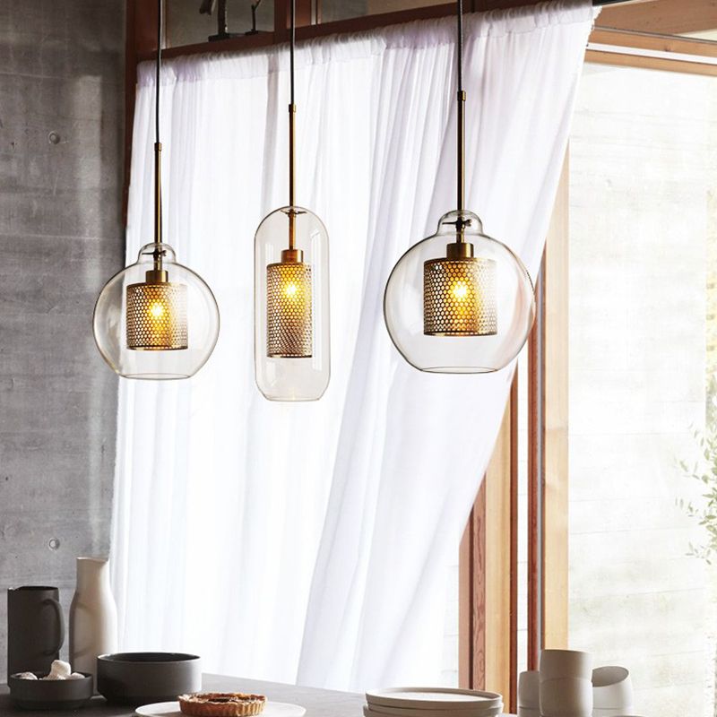 Industrial Style Geometric Down Lighting Glass 1 Light Hanging Ceiling Lights