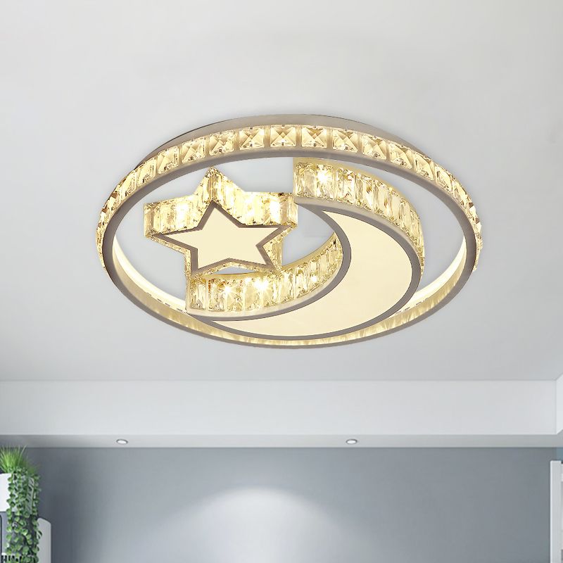 Cristal Lune et Étoile Plafonnier Modernisme Chambre LED Lampe Encastrée en Blanc