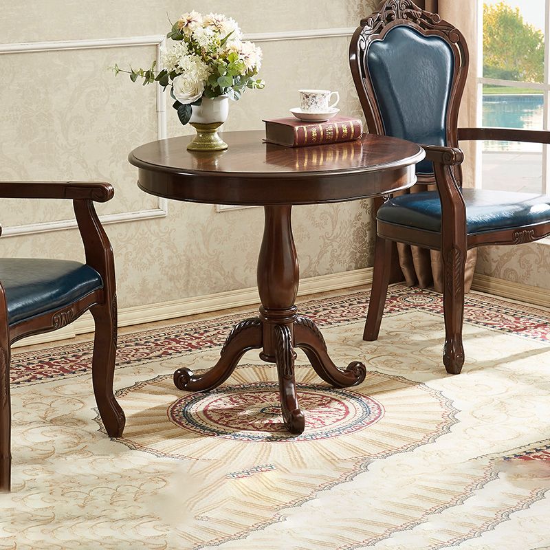 Traditional Solid Wood Round End Table Pedestal Sofa Side Accent Table in Brown