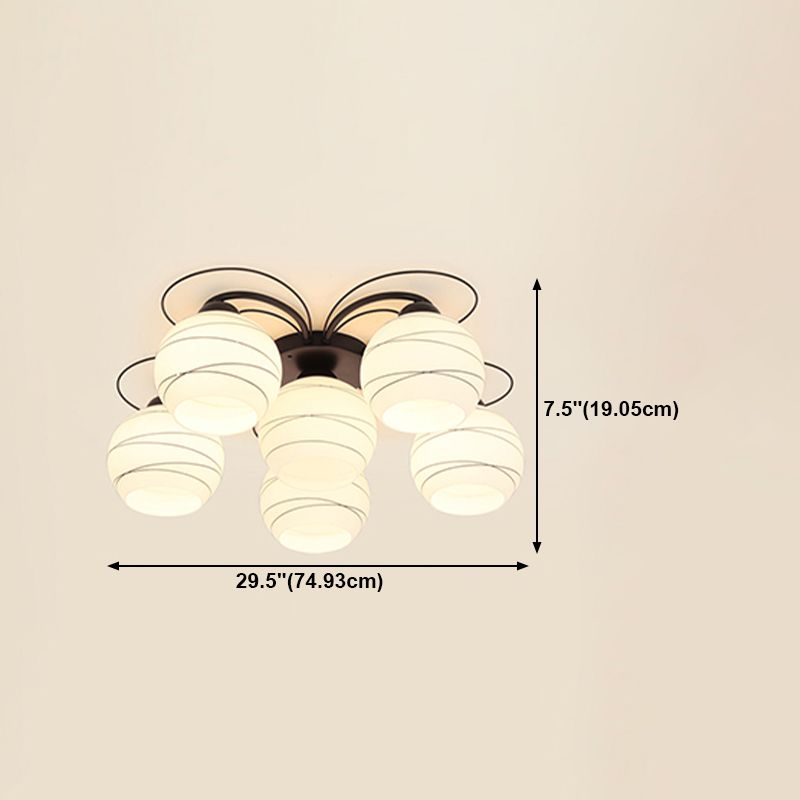 Black Shaded Semi Flush Mount Light Simple-Style Glass Living Room Ceiling Light