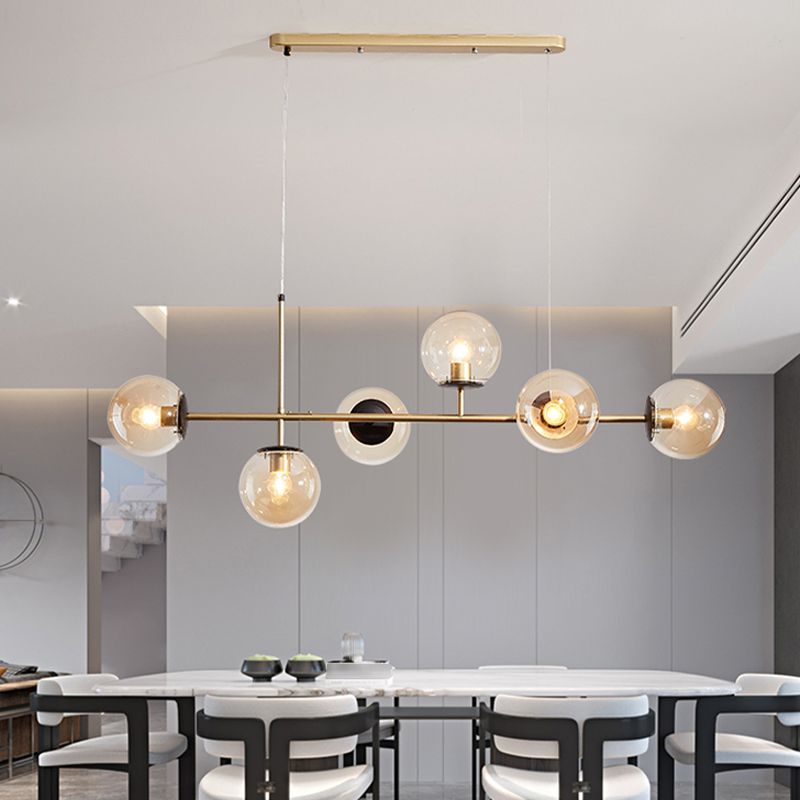 46 - Inch 6 - Light Island Pendant Iron and Glass Ball Shade Ceiling Fixture
