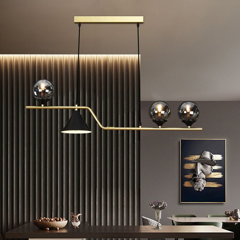 Cone and Ball Hanging Island Light Minimalist Metal Dining Room Pendant Lamp in Gold