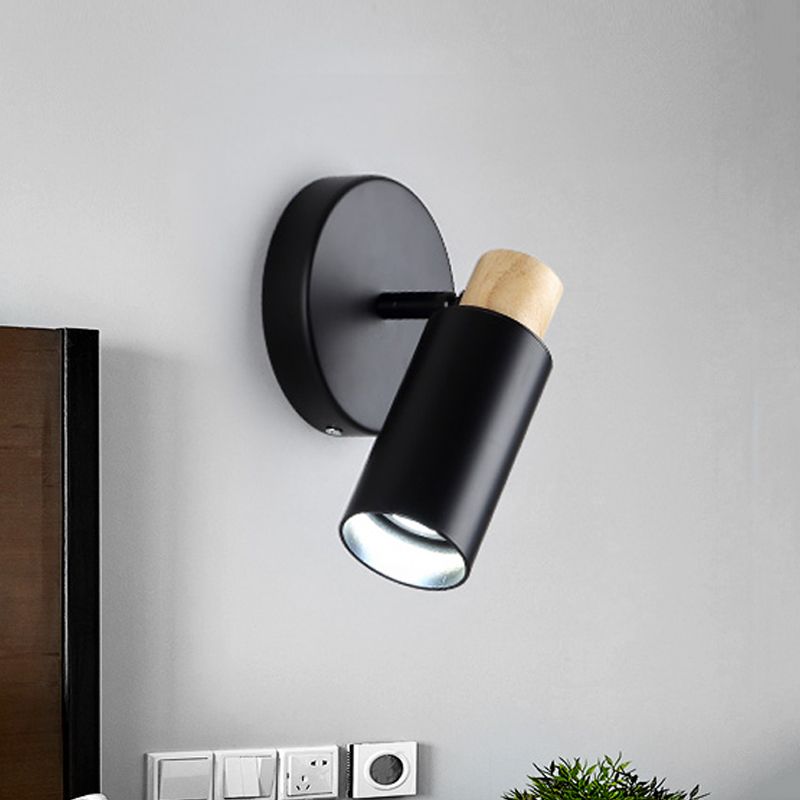 Tubular Wall Lighting Modern Metal 1 Head Black Sconce Light Fixture with Wood Cap