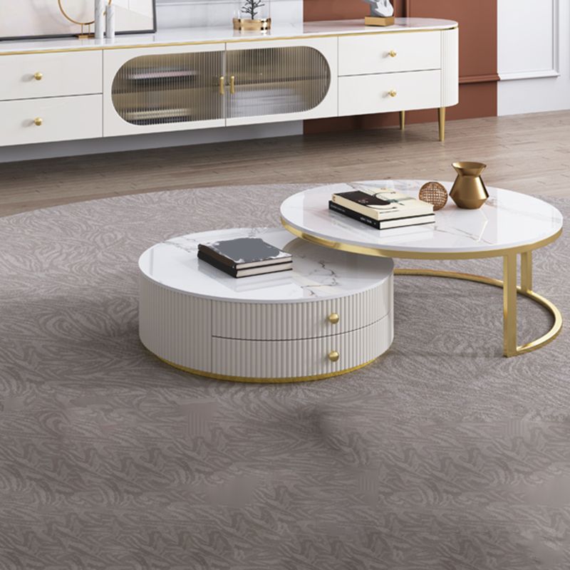 Slate Round Coffee Table Glam Nesting Coffee Table Set with Drawers