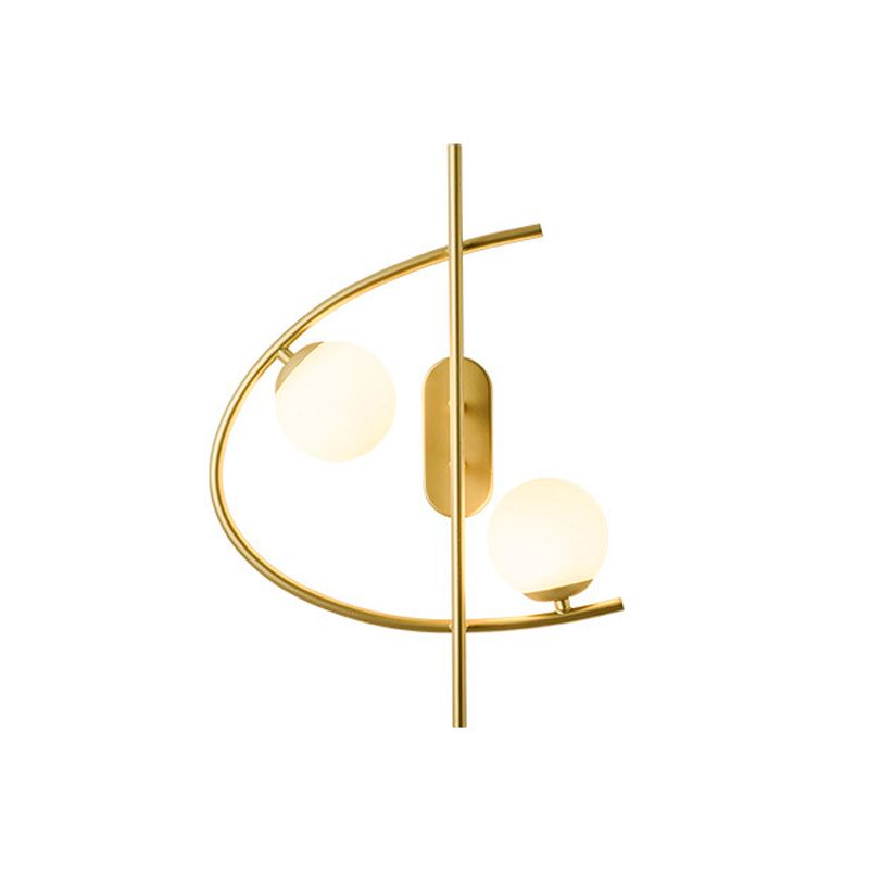 Milk Glass Ball LED Wall Lighting Post Modernist 2-Bulb Brass Wall Sconce Light for Living Room