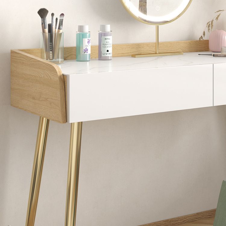 Glam 2-drawer Slate Top Dressing Table 32.67" H Vanity Stool in White