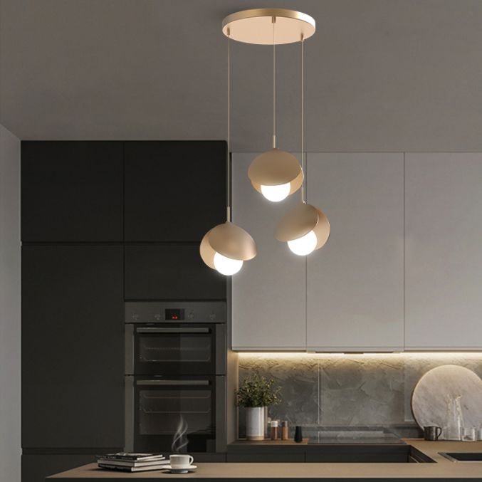 Modern 3-Light Pendant Light Fixture Gold Spherical Hanging Lamp with White Glass Shade