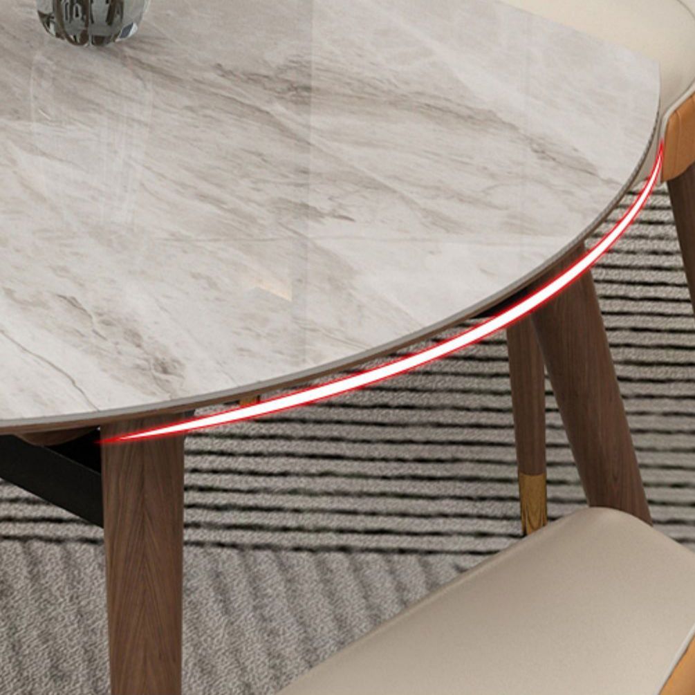 Contemporary Style Sintered Stone Dining Table with Grey Self-Storing Leaf and 4 Legs Base