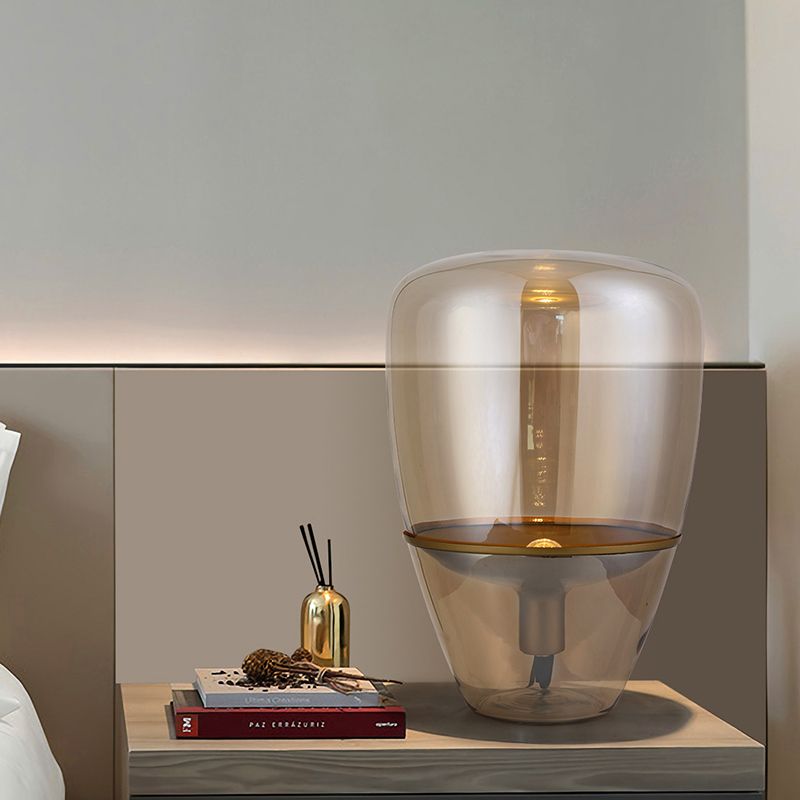 Lampada da comodino in barattolo Contemporanea in vetro cognac da 8,5"/11"/17" di larghezza, 1 lampadina, illuminazione da lavoro per camera da letto