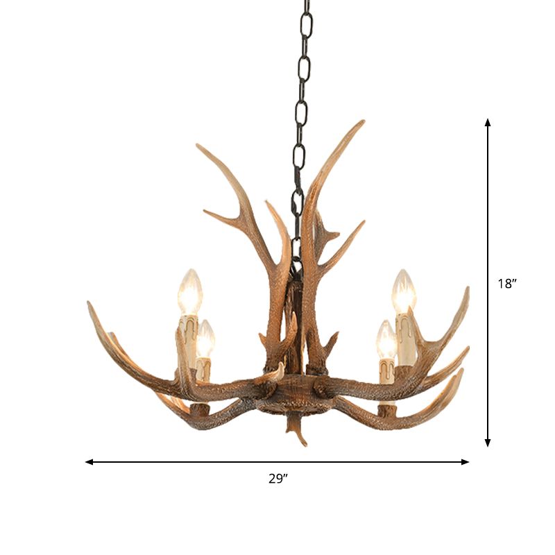 Resin Brown Hanging Chandelier Candelabra 4/6/8-Bulb Traditional Suspension Light for Living Room