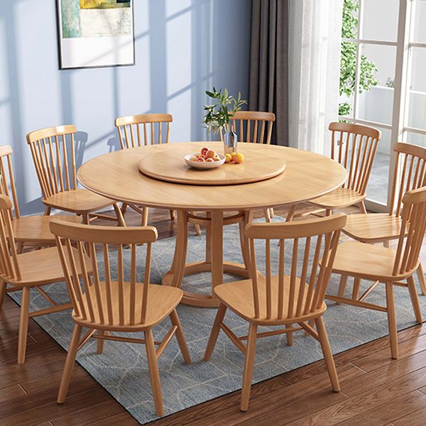 Round Table Solid Wood Table with Turntable for Home and Kitchen