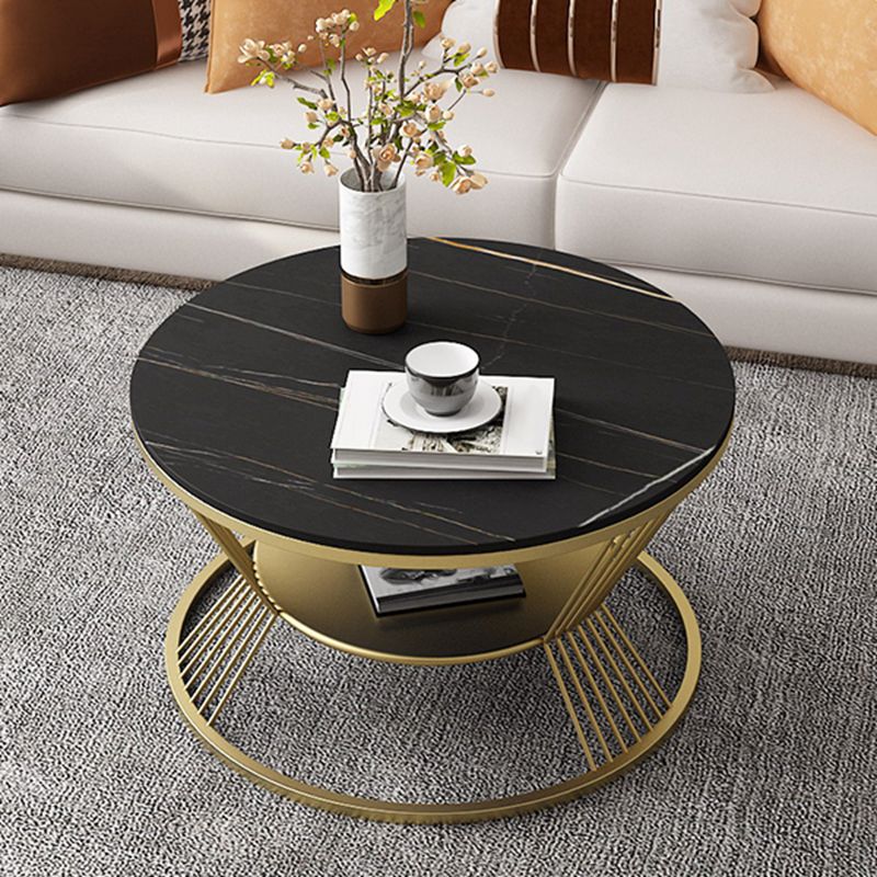 Modern Black/White Frame 1 Coffee Table Round Slate and Steel Table